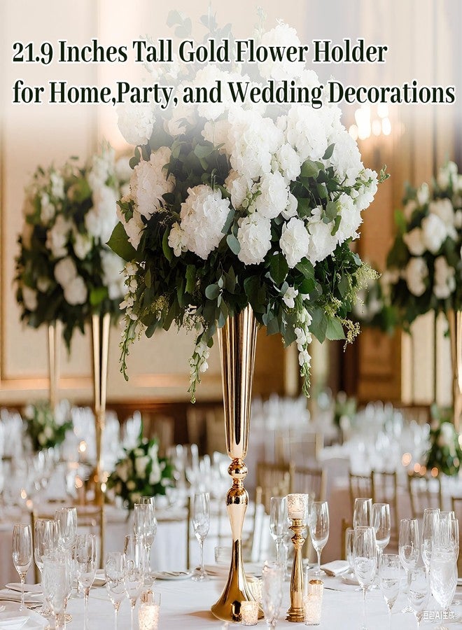 ASHELYULLA Gold Vase for Wedding Centerpiece, 2Pcs Metal Trumpet Vase 22" Tall Flower Stand for Wedding Table Centerpiece Decoration Floral Arrangement for Reception Bridal Party Decor - Image 2